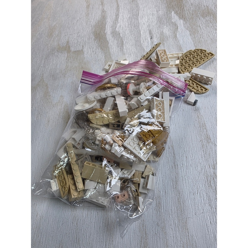 LEGO Bulk Lot White Tan Gold Bricks Plates Specialty Pieces Accessories 0.5lb